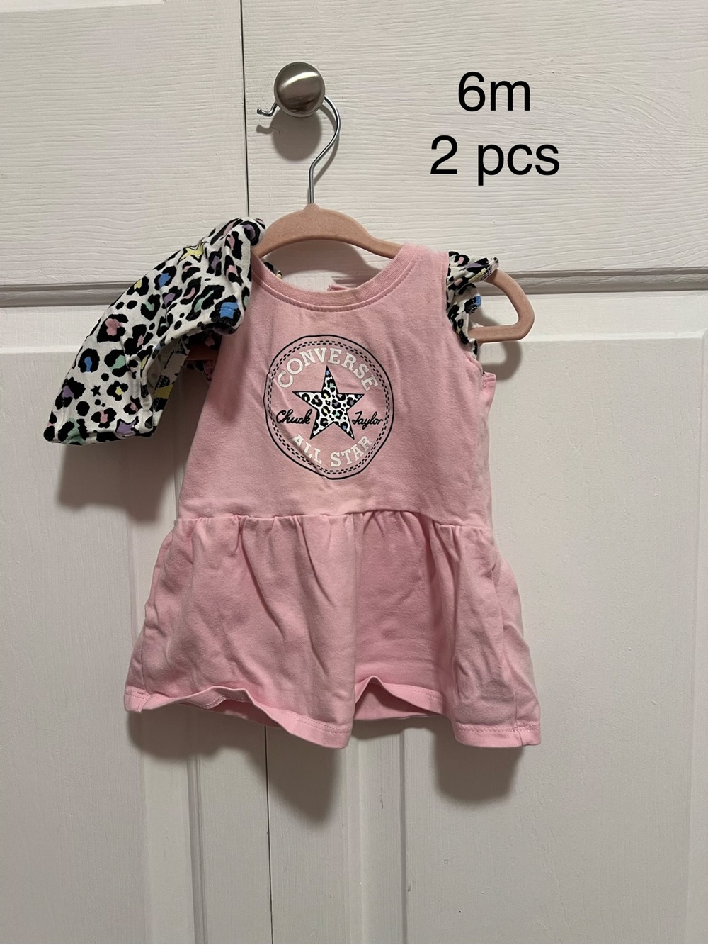 Converse Pink Dress with Leopard Sleeve Tee Set